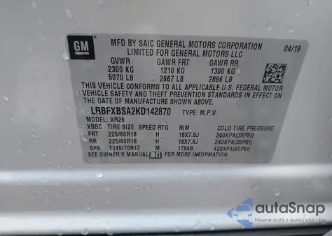 2019 Buick Envision Fwd Preferred из США, поврежденный, VIN LRBFXBSA2KD142870